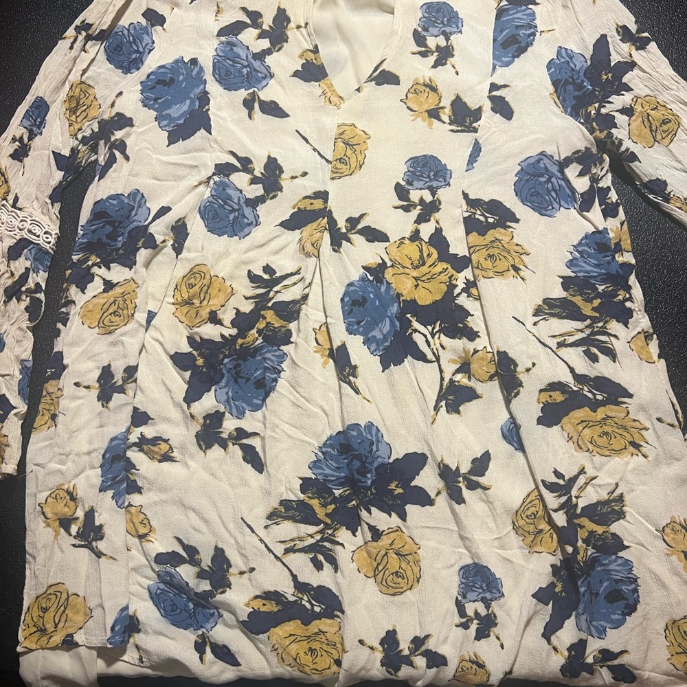 Altar'd State Cream and Blue Floral Dress